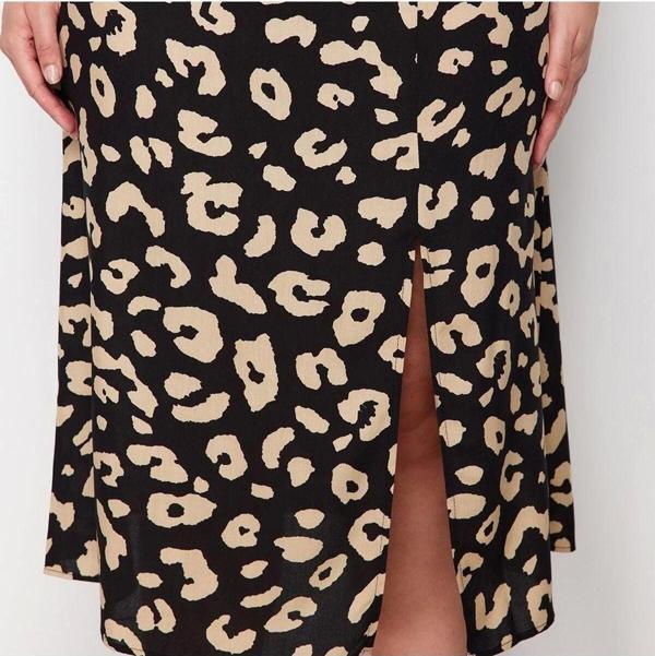Moda Büyük Beden Yırtmaçlı Animal Desen Günlük Midi Boy Dokuma Yırtmaçlı Viskon Etek - Image 1