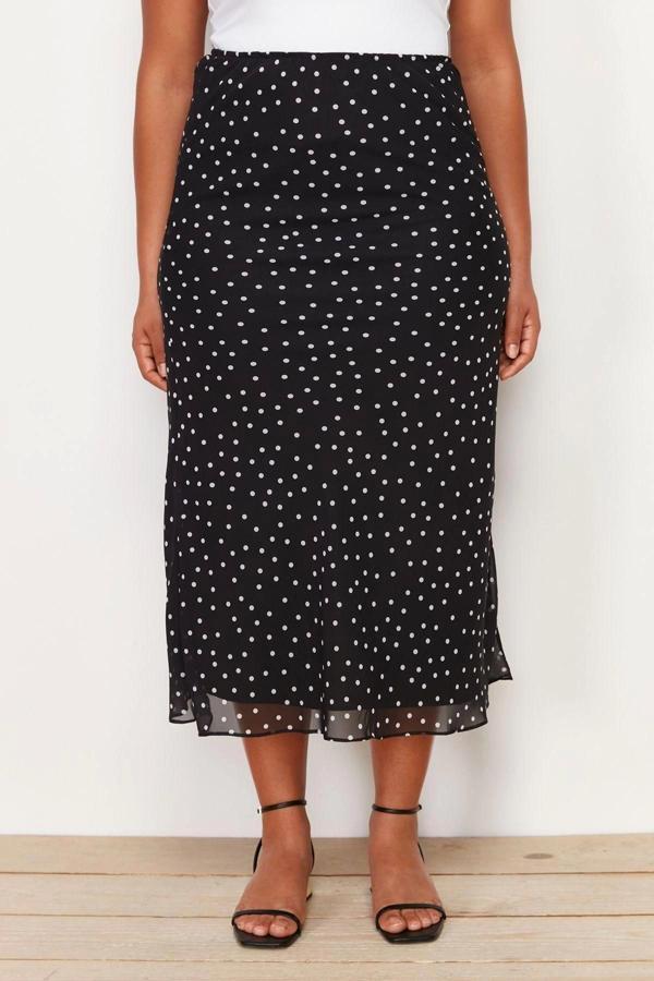 Moda Büyük Beden Regular Puantiyeli Desen Günlük Maxi Boy Puantiyeli Balık Dokuma Etek - Image 1