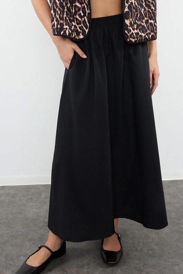 Moda Regular Düz Desen Günlük Maxi Boy A-line Maxi Boy Dokuma Etek - Image 1