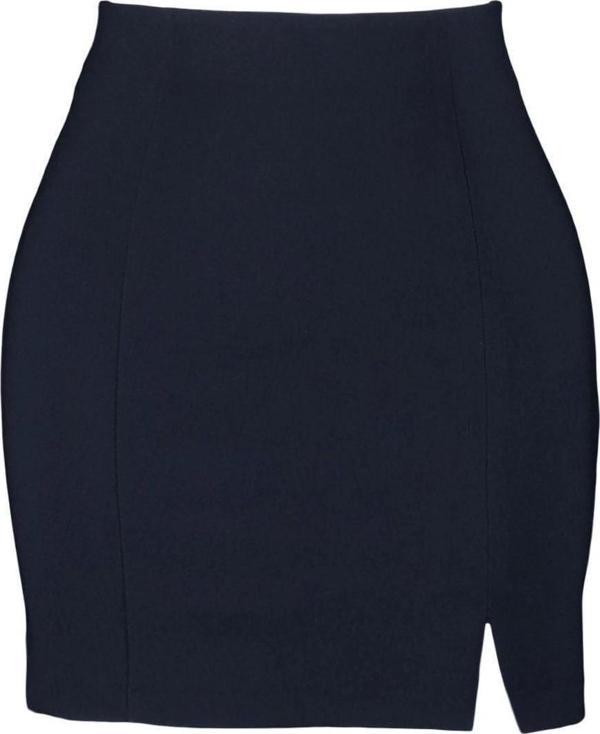 Moda Bodycon Düz Desen Şık Gece Mini Boy Yırtmaç Detaylı Dokuma Etek - Image 1
