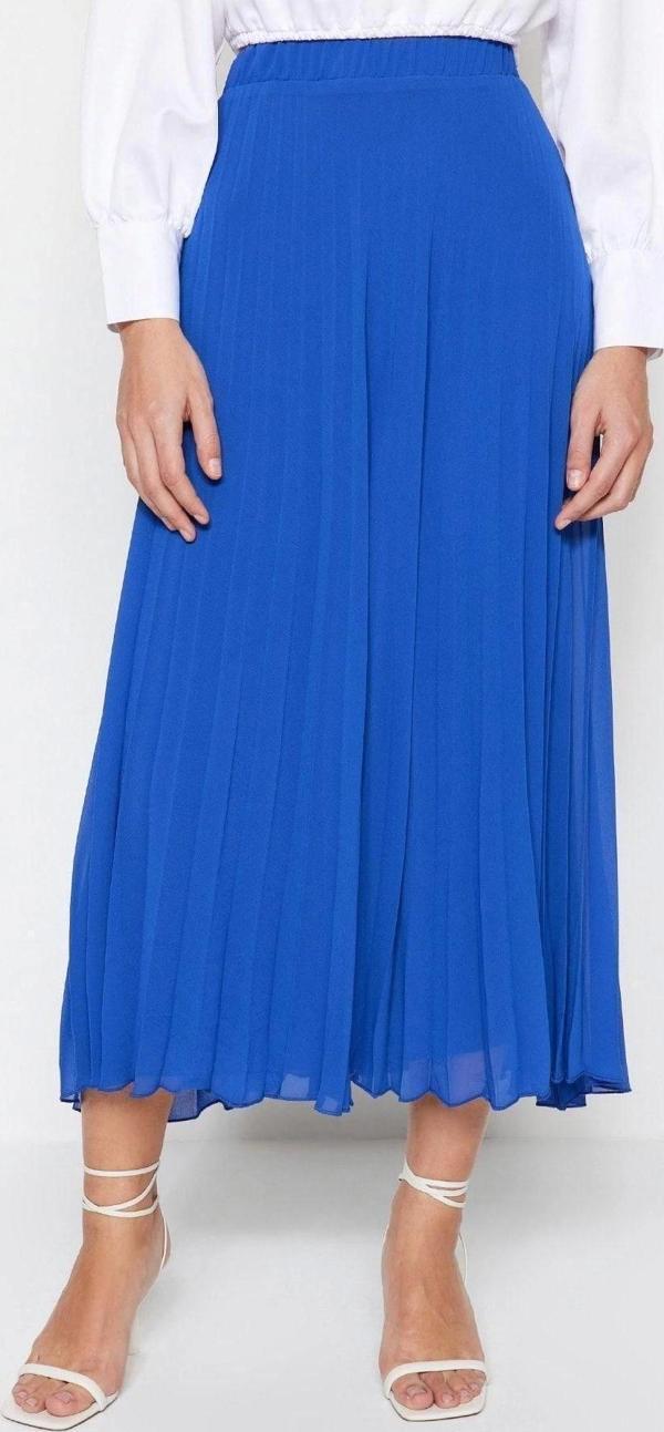 Moda Tesettür Pileli Düz Desen Günlük Maxi Boy Piliseli Beli Lastikli Astarlı Dokuma Şifon Etek - Image 1