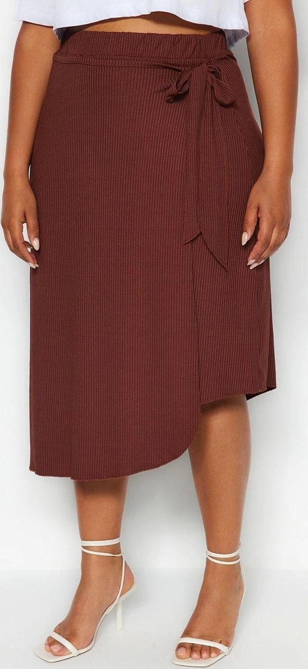 Moda Büyük Beden Relaxed Düz Desen Günlük Midi Boy Anvelop Yandan Bağlamalı Örme Etek - Image 1