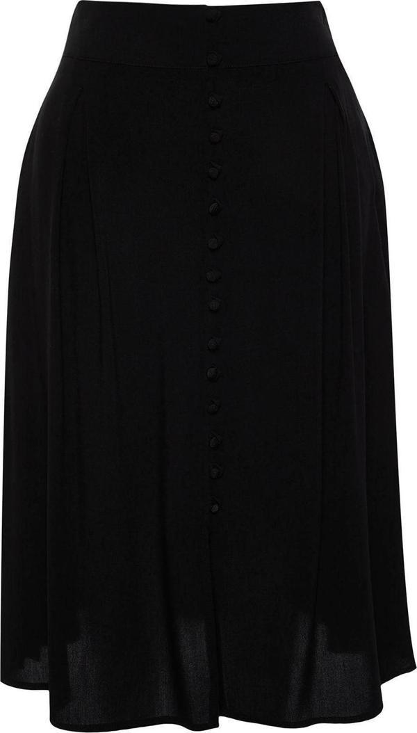 Moda Büyük Beden Regular Düz Desen Günlük Midi Boy Yırtmaç Detaylı Viskon Dokuma Etek - Image 1