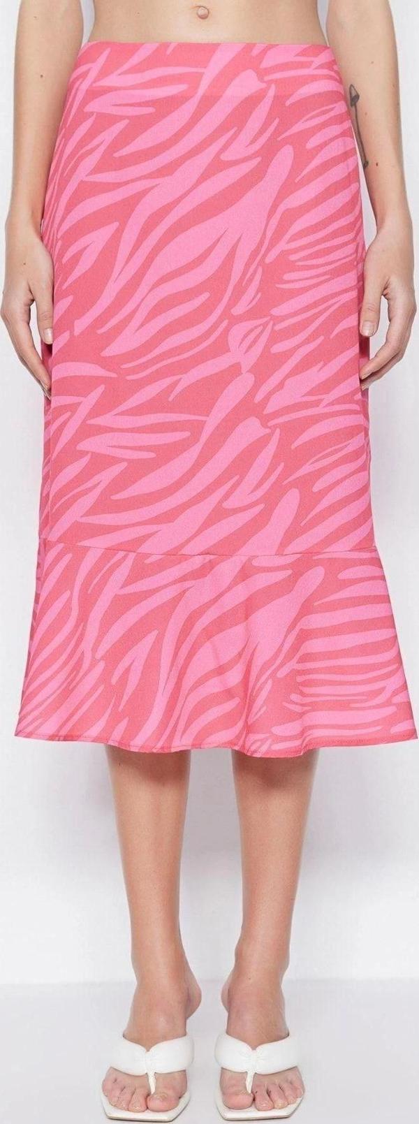 Moda A-line Animal Desen Resmi Midi Boy Etek Ucu Volanlı Desenli Midi Dokuma Etek - Image 1