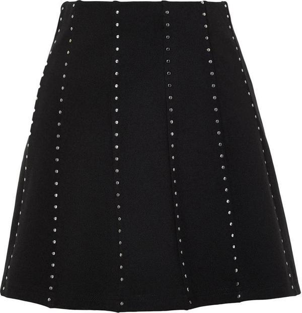 Moda Düz Desen Şık Gece Mini Boy Taş Aksesuarlı Mini Belden Açılan Örme Etek - Image 1