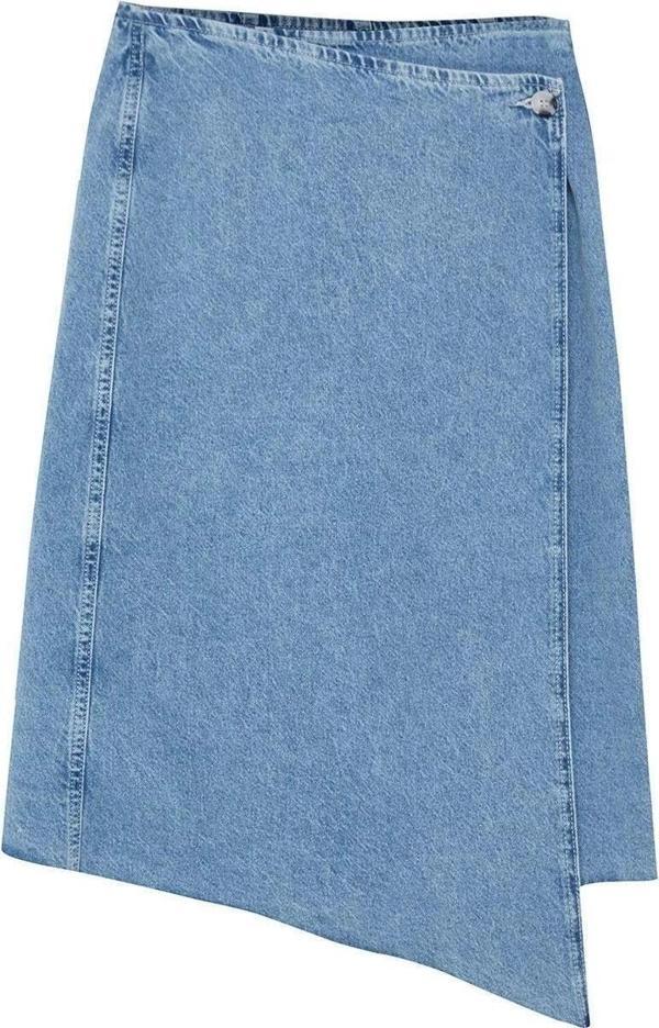 Moda Regular Düz Desen Günlük More Sustainable Püsküllü Midi Denim Etek - Image 1