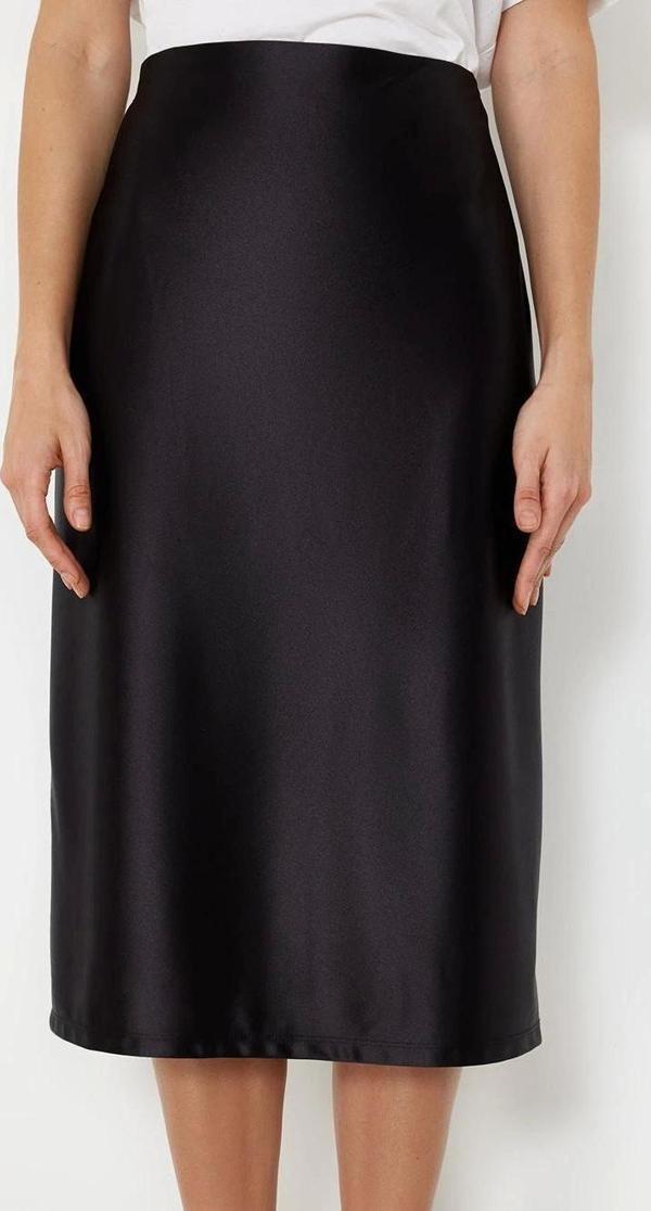 Moda A-line Düz Desen Günlük Midi Boy Premium Saten A Kesim Çan Form Etek - Image 1