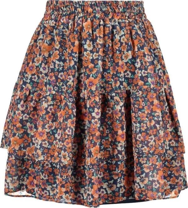 Moda A-line Çiçekli Desen Günlük Mini Boy Astarlı Volanlı Şifon Mini Dokuma Etek - Image 1