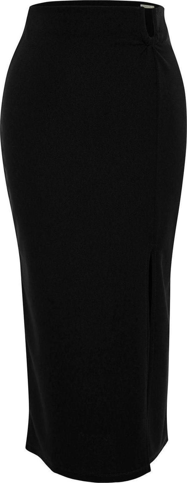 Moda Slim Düz Desen Şık Gece Maxi Boy Krep Tokalı Yırtmaç detaylı Maxi Yüksek Bel Esnek Örme Etek - Image 1