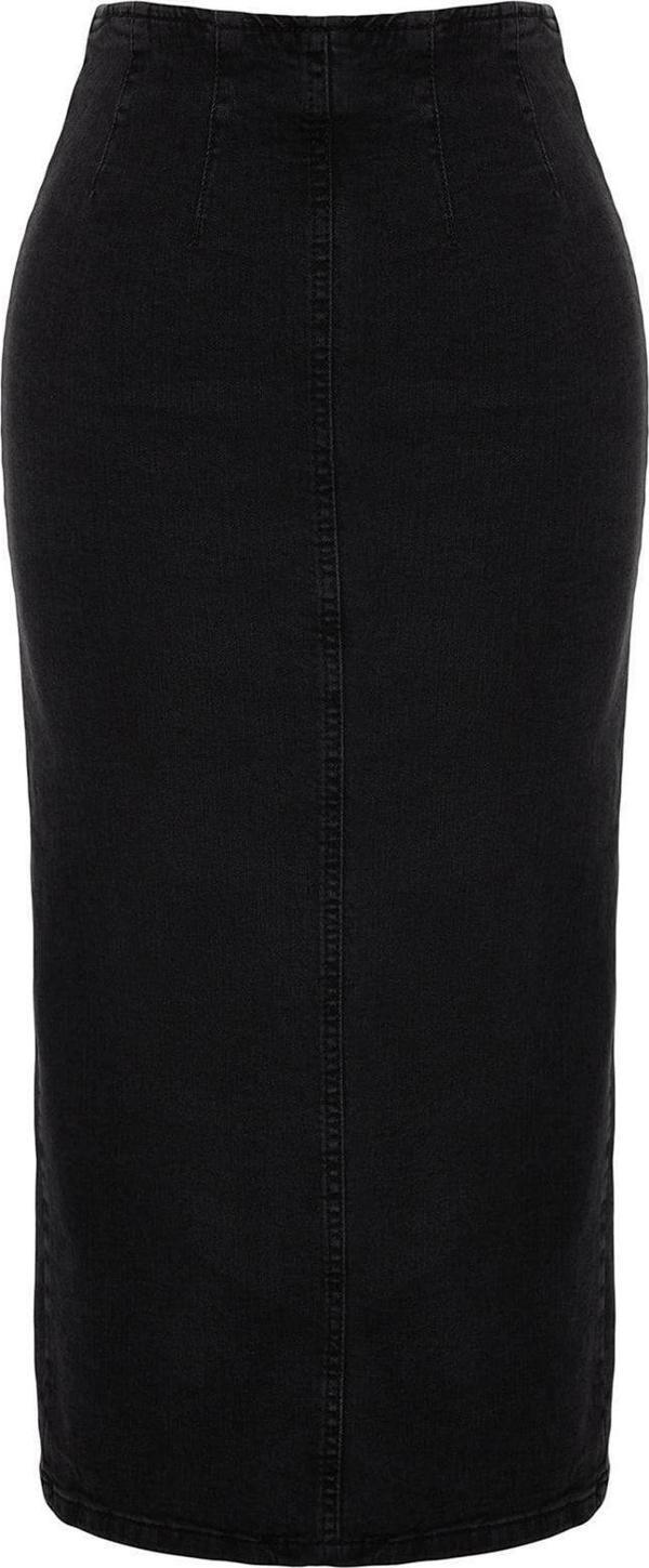 Moda Regular Düz Desen Günlük Midi Boy Dikiş Detaylı Midi Kalem Denim Etek - Image 1