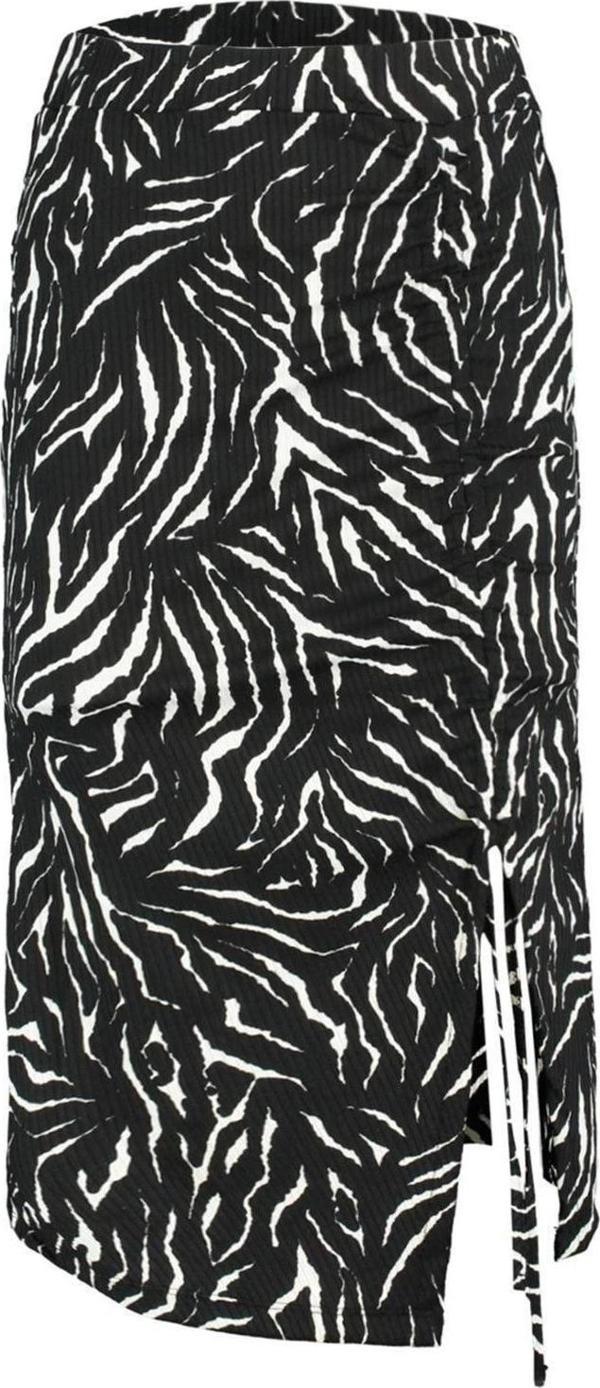 Moda Slim Günlük Midi Boy Baskılı Büzgülü ve Yırtmaçlı Fitted Vücuda Oturan Yüksek Bel Örme Etek - Image 1