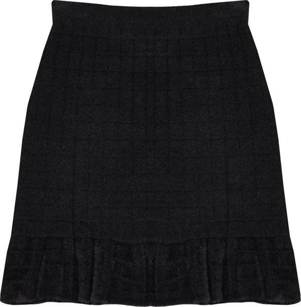 Moda Regular Ekose Desen Gündüz Gece Mini Boy Yumuşak Dokulu Fırfır Detaylı Triko Etek - Image 1