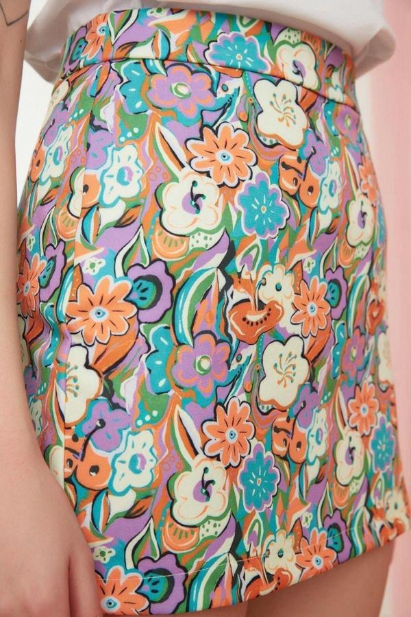 Moda Shift Geometrik Desen Günlük Mini Boy Mini Boy Dokuma Etek - Image 1