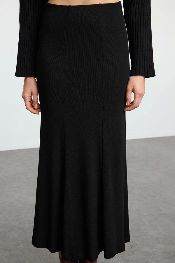 Moda Regular Düz Desen Günlük Maxi Boy Soluk Efektli Dikiş Detaylı Maxi Esnek Etek - Image 1