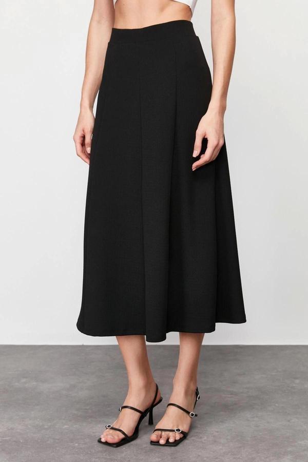 Moda Regular Düz Desen Günlük Midi Boy Kloş Maxi Esnek Örme Etek - Image 1