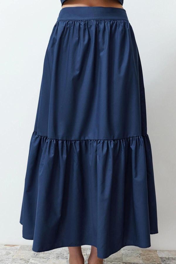 Moda Kloş Düz Desen Günlük Maxi Boy Kloş Pamuklu Maxi Boy Dokuma Etek - Image 1