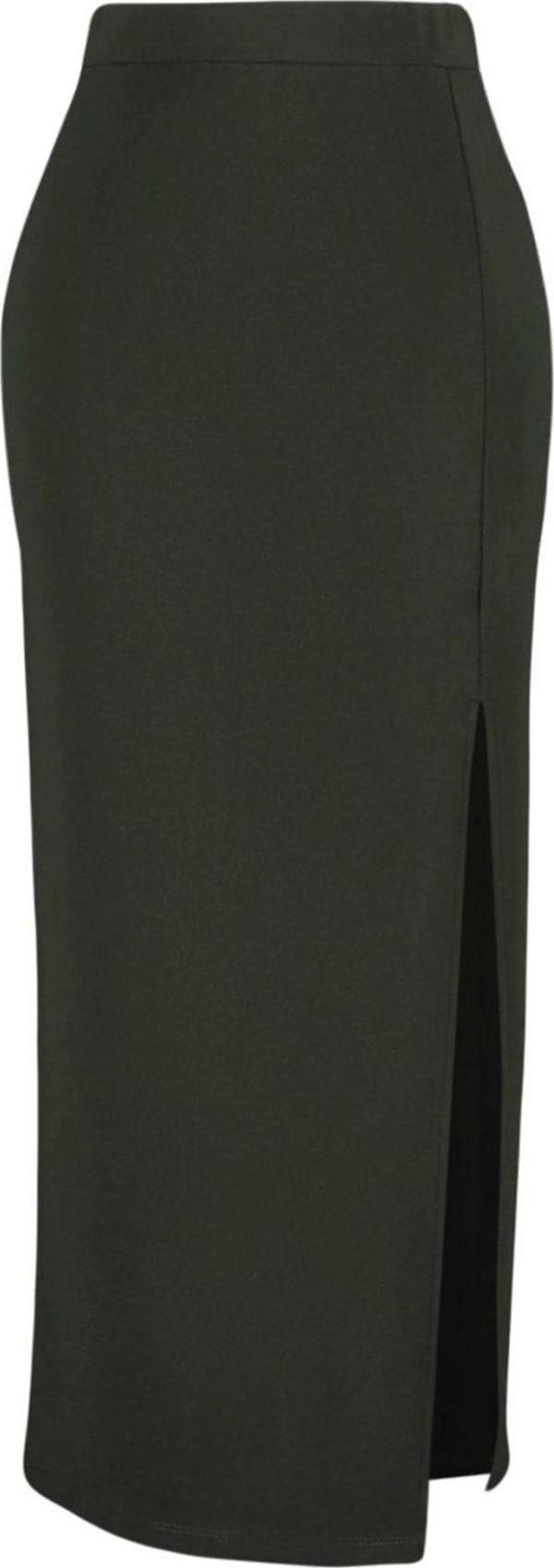 Modern Tarz Astarsız Örme Maxi Boy Leopar Baskılı Smart Krep Yırtmaç Detaylı Yüksek Bel Esnek Etek - Image 1