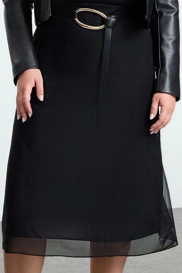 Modern Tarz Büyük Beden Astarsız Örme Midi Boy Animal Desenli Örme Etek - Image 1