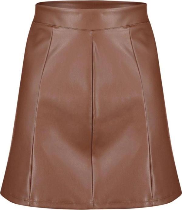 Modern Tarz Astarsız Örme Mini Boy Suni Deri Yüksek Bel Etek - Image 1