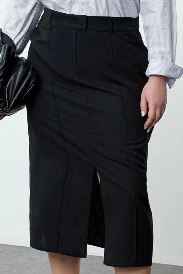 Modern Tarz Büyük Beden Astarsız Dokuma Maxi Boy Maxi Yırtmaçlı Dokuma Etek - Image 1