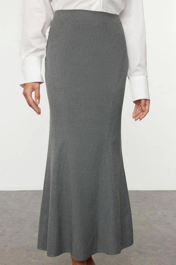 Modern Tarz Astarsız Dokuma Midi Boy Godeli Balık Shape Maxi Boy Dokuma Etek - Image 1
