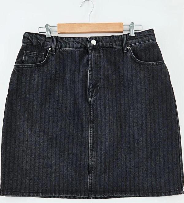 Modern Tarz Büyük Beden Astarsız Denim Mini Boy More Sustainable Çizgili Mini Denim Etek - Image 1