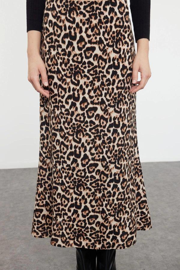 Modern Tarz Astarsız Dokuma Maxi Boy Leopar Animal Desenli Maxi Boy Dokuma Etek - Image 1