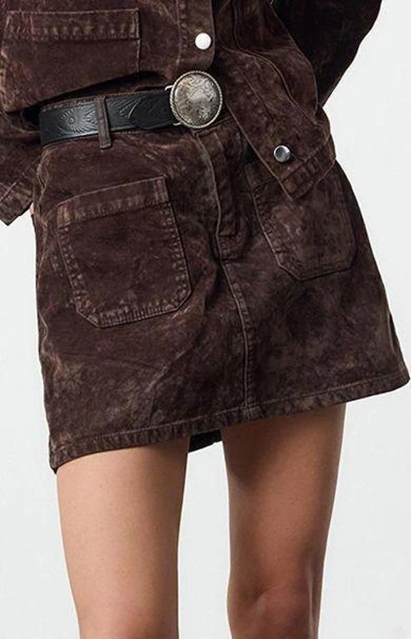 Modern Tarz Astarsız Denim Mini Boy Süet Görünümlü Normal Bel Mini Denim Etek - Image 1