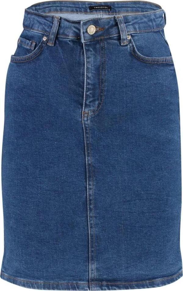 Modern Tarz Astarsız Denim Mini Boy Basic Yüksek Bel Mini Denim Etek - Image 1