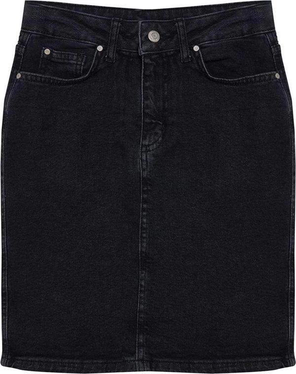 Modern Tarz Astarsız Denim Mini Boy Basic Yüksek Bel Mini Denim Etek - Image 1