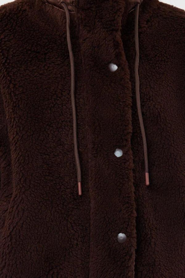 Tasarım Düz Astarlı Yaka Standart Oversize Dik Kadın Oversize Peluş Mont - Image 1