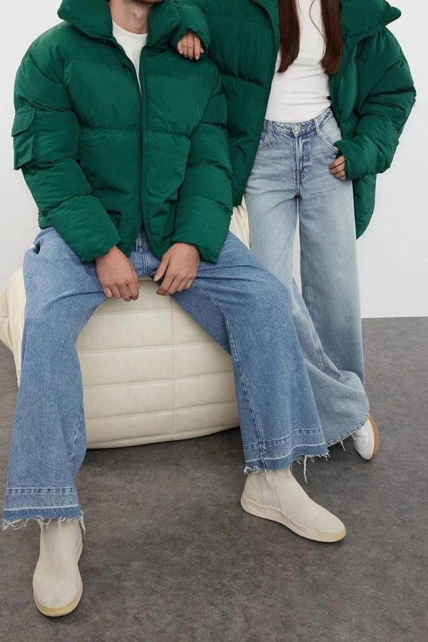 Tasarım Düz Astarlı Yaka Standart Relaxed Dik Unisex Taslan Relaxed Fit Kışlık Şişme Mont - Image 1