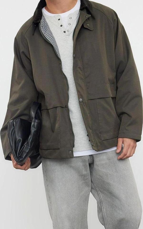 Tasarım Düz Astarlı Yaka Standart Regular Ceket Unisex Regular Fit Kadife Yaka Detaylı Mont - Image 1