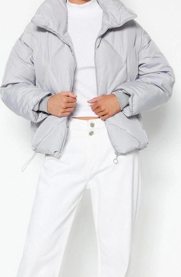 Tasarım Düz Astarlı Yaka Standart Oversize Dik Kadın Oversize Su İtici Şişme Kapitone Mont - Image 1