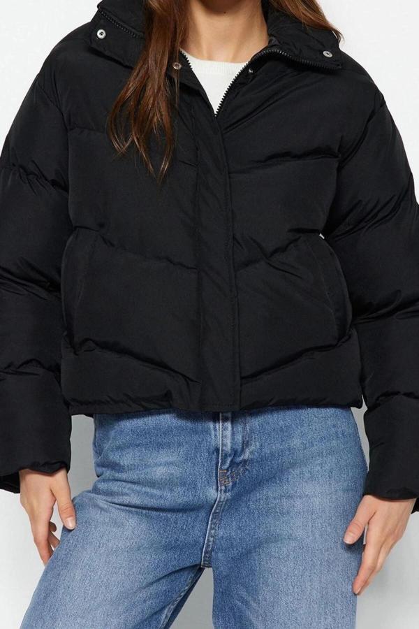 Tasarım Düz Astarlı Yaka Standart Regular Dik Kadın Regular Su İtici Şişme Mont - Image 1