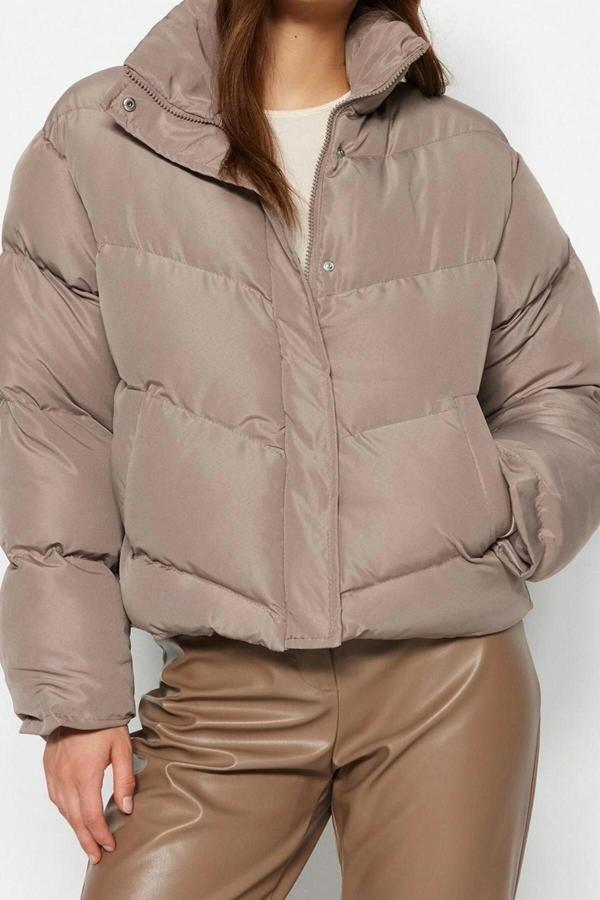 Tasarım Düz Astarlı Yaka Standart Regular Dik Kadın Regular Su İtici Şişme Mont - Image 1