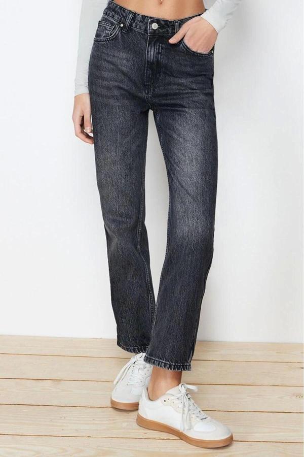 Stil Kadın Moda Denim Kot Pantolon Uzun Geniş Paça Mavi Yüksek Bel Straight Jeans - Image 1