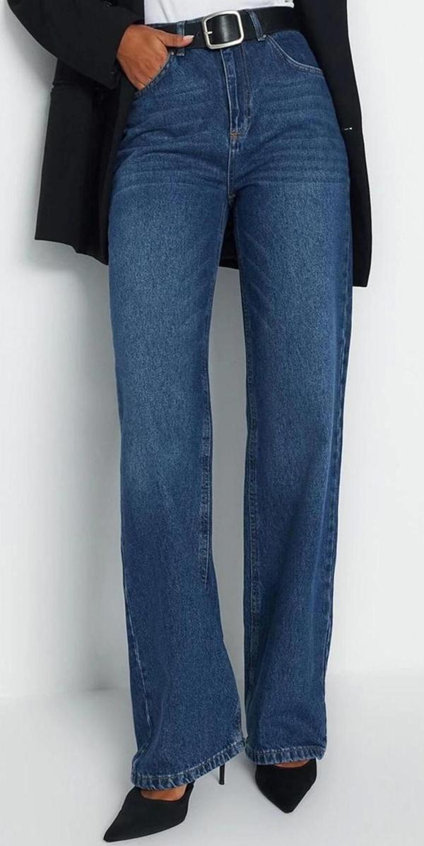 Stil Kadın Moda Denim Kot Pantolon Uzun Geniş Paça Gri Yüksek Bel Jeans - Image 1