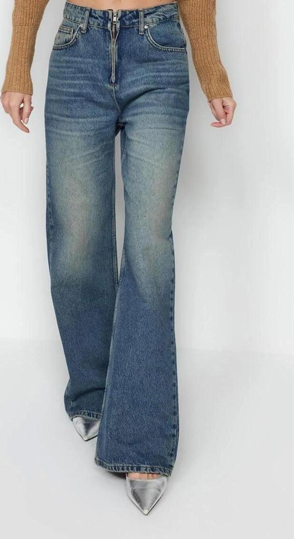 Stil Kadın Moda Denim Kot Pantolon Uzun Geniş Paça Yüksek Bel Jeans - Image 1