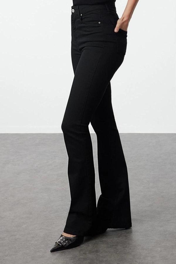 Stil Kadın Moda Denim Kot Pantolon Uzun İspanyol Paça Solmayan Yüksek Bel Jeans - Image 1
