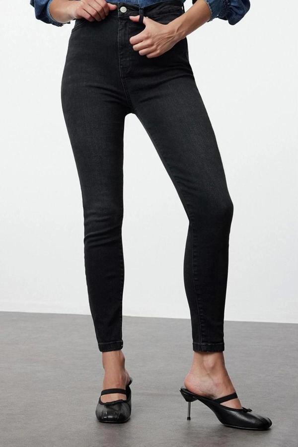 Stil Kadın Moda Denim Kot Pantolon Regular Dar Paça Yüksek Bel Skinny Jeans - Image 1