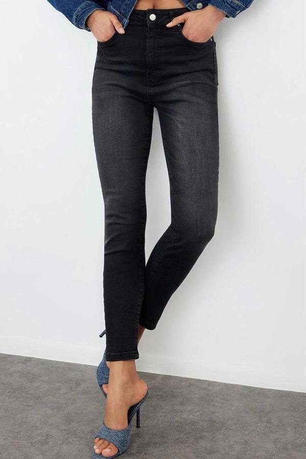 Stil Kadın Moda Denim Kot Pantolon Regular Dar Paça Yüksek Bel Skinny Jeans - Image 1