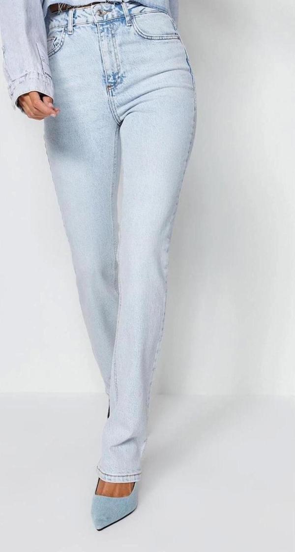 Stil Kadın Moda Denim Kot Pantolon Regular Boru Paça Yüksek Bel Jeans - Image 1