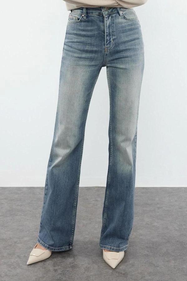 Stil Kadın Moda Denim Kot Pantolon Uzun İspanyol Paça Vintage Normal Bel İspanyol Paça Jeans - Image 1