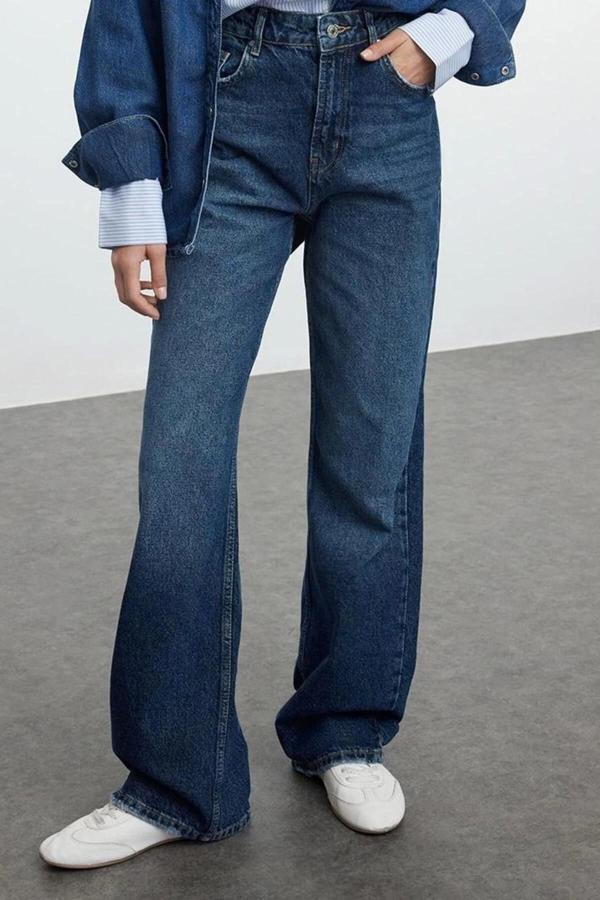 Stil Kadın Moda Denim Kot Pantolon Uzun Geniş Paça Yüksek Bel Jeans - Image 1