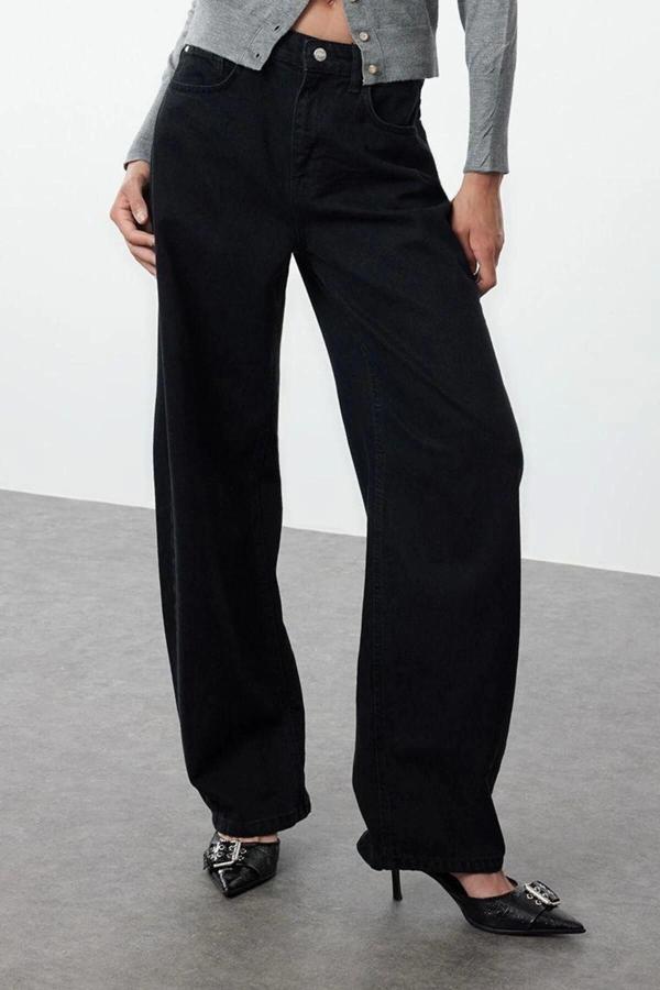 Stil Kadın Moda Denim Kot Pantolon Uzun Geniş Paça Mavi Yüksek Bel Jeans - Image 1