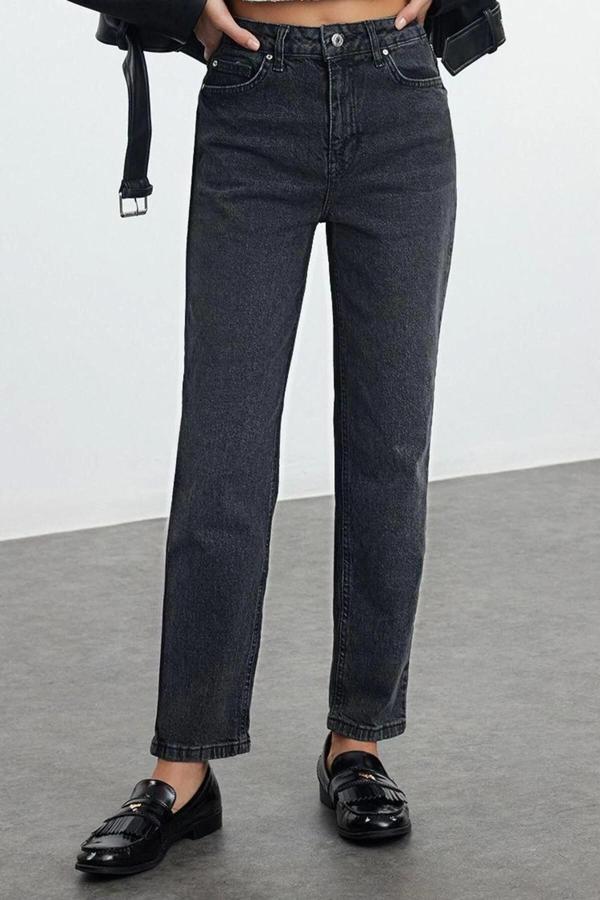 Stil Kadın Moda Denim Kot Pantolon Uzun Boru Paça Normal Bel Slim Mom Jeans - Image 1