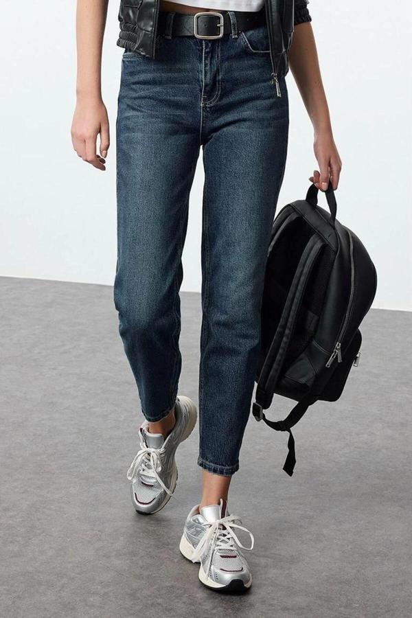 Stil Kadın Moda Denim Kot Pantolon Uzun Boru Paça Yüksek Bel Slim Mom Jeans - Image 1