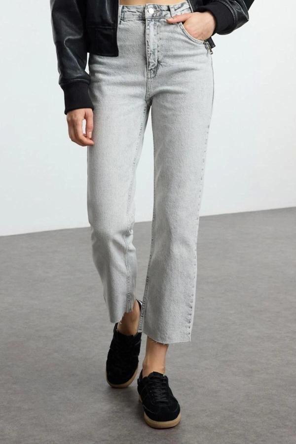 Stil Kadın Moda Denim Kot Pantolon Uzun Boru Paça Mavi Yüksek Bel Straight Jeans - Image 1