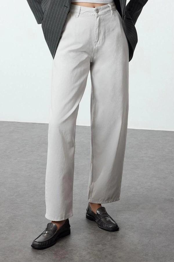 Stil Kadın Moda Denim Kot Pantolon Uzun Geniş Paça Taş Yüksek Bel Skater Jeans - Image 1